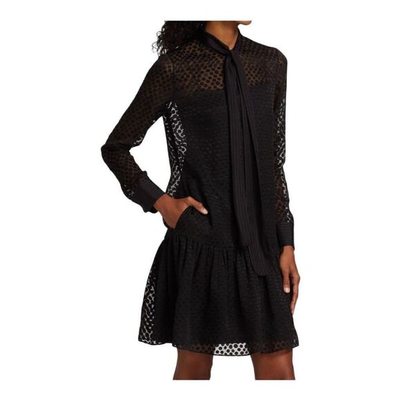 Akris punto Black Polka Dot Tieneck Shift Dress Size 8 NWT - Picture 4 of 13